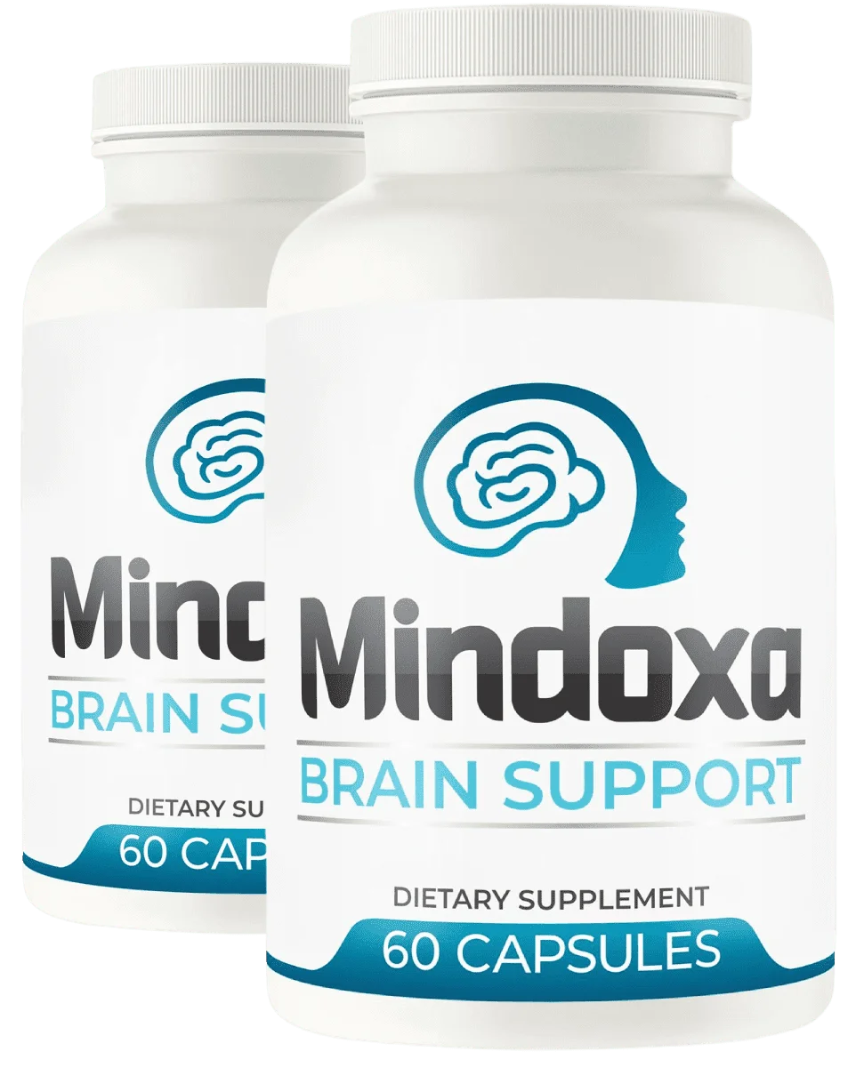 Mindoxa brain health supplement bottle with 6-mushroom blend for focus and memory